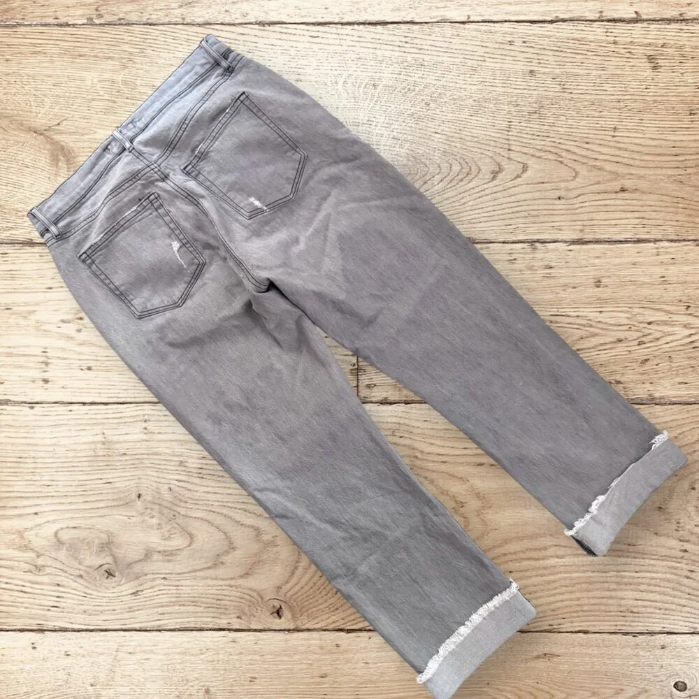 LOFT The Straight Crop Stretch High Rise Waist Denim Jeans Vintage Grey Wash 2